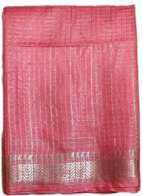 Aamir Fashion Textile Woven, Temple Border, Checkered Bhagalpuri Handloom Tussar Silk, Silk Blend Saree(Red)