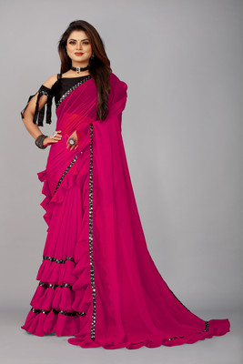 Glamour Hub Printed, Embellished Bollywood Georgette Saree(Pink)