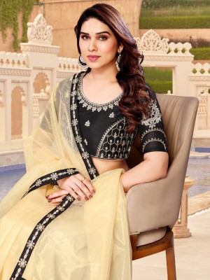 Ashiya Fab Embroidered Bollywood Net Saree(Beige)