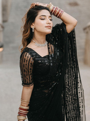 Sareemall Embellished Bollywood Net Saree(Black)