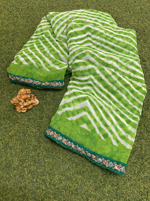 v.divyanshi & co. Printed Leheria Georgette Saree(Light Green)