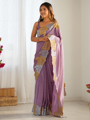 Tasrika Embroidered Bollywood Silk Blend Saree(Purple)