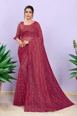 Nexafashion Self Design Daily Wear Net Saree(Maroon)