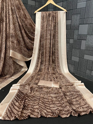 fashionfever Printed Bollywood Georgette, Satin Saree(Beige)