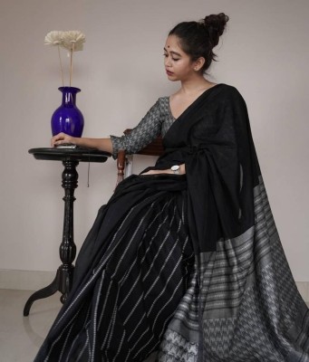 sheladiya Printed, Striped Bollywood Pure Silk, Art Silk Saree(Black)