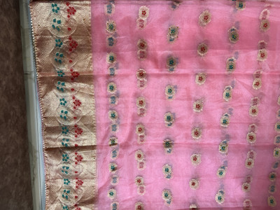 GENRAL Woven, Embroidered, Floral Print, Blocked Printed Bollywood Organza Saree(Pink)