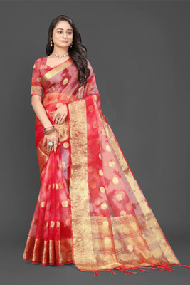 Aarunika IC Woven Bollywood Organza Saree(Red)