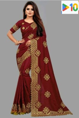 radheradheseals Embroidered Daily Wear Silk Blend Saree(Maroon)