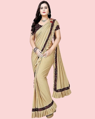 VKARAN Embellished Bollywood Lycra Blend Saree(Cream)