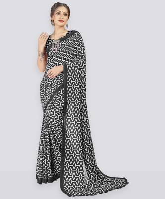 Anand Sarees Geometric Print Daily Wear Georgette Saree(Black)