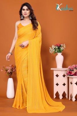 kashvi sarees Embellished, Striped, Self Design Leheria Satin Saree(Yellow)