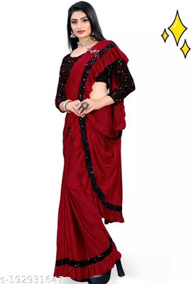 PLEXSTAR Self Design, Checkered Bollywood Lycra Blend Saree(Red)