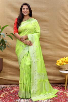 amirat Self Design Banarasi Jacquard Saree(Light Green)