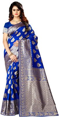 K SALIYA ENTERPRISE Geometric Print Kanjivaram Tussar Silk Saree(Blue)