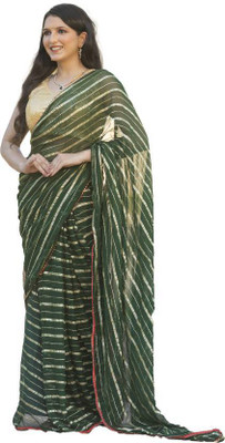 GoVika Self Design Bollywood Nylon Saree(Green)