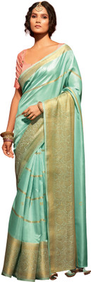 Akhilam Embroidered Leheria Silk Blend Saree(Light Green)