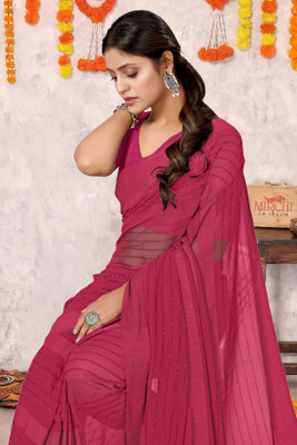 MIRCHI FASHION Solid/Plain, Embellished Bollywood Georgette Saree(Pink)