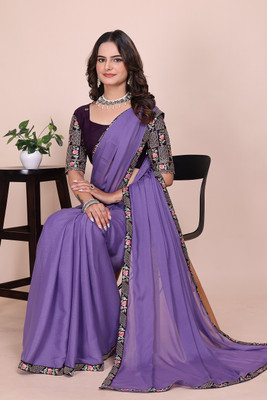 K 5 FASHION Embellished, Checkered Bollywood Georgette Saree(Purple)