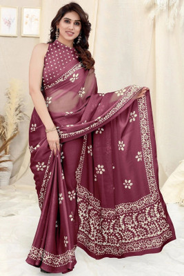 RAJESHWAR FASHION Printed Bhagalpuri Chiffon Saree(Purple)