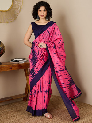 Divastri Printed Hand Batik Silk Blend Saree(Pink)