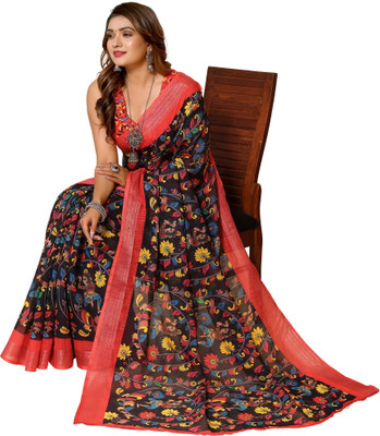 HARPITA Digital Print Daily Wear Cotton Linen Saree(Red)