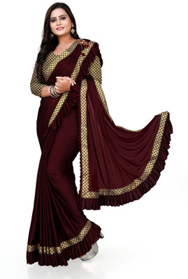 PANETAR Solid/Plain Bollywood Lycra Blend Saree(Black)