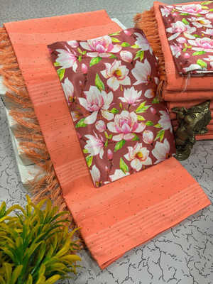 Pfancy silk Striped, Embellished, Floral Print Kanjivaram Polyester Saree(Orange)