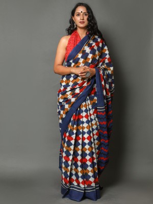 BUTA BUTI Geometric Print Daily Wear Cotton Blend Saree(Multicolor)