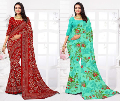 Panchvati NX Printed Daily Wear Georgette Saree(Pack of 2, Multicolor)