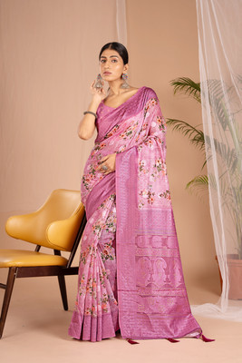WISHLIST Digital Print Bollywood Cotton Blend Saree(Purple)