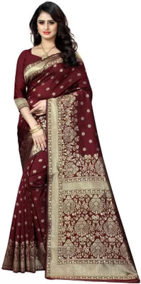 K SALIYA ENTERPRISE Geometric Print Kanjivaram Tussar Silk Saree(Maroon)