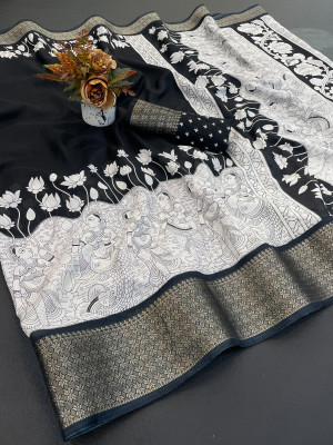 Apnisha Digital Print Daily Wear Art Silk Saree(Black)