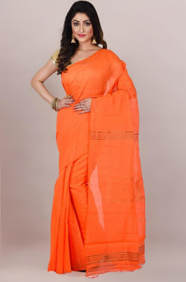 ADbutiq Self Design Bollywood Handloom Cotton Blend Saree(Orange)