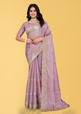 Brahmani Creation Embroidered Banarasi Organza Saree(Purple)