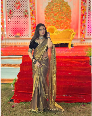 SHIVA Solid/Plain, Woven, Self Design, Embroidered Bollywood Jute Silk Saree(Mustard)