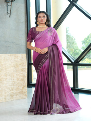 Tasrika Embroidered Bollywood Silk Blend Saree(Magenta)