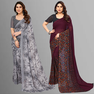 Anand Sarees Printed Bollywood Georgette Saree(Pack of 2, Maroon, Grey)