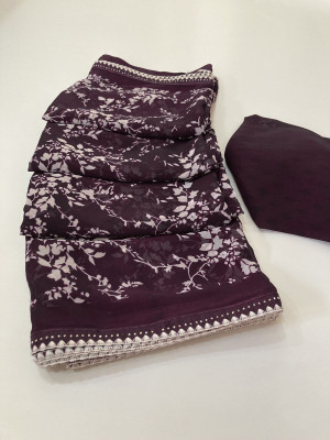 BORANA Floral Print Bollywood Georgette Saree(Purple)