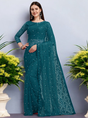 NORAFLEX Embroidered Bollywood Net Saree(Blue)