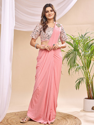 XOOM LADY Solid/Plain Bollywood Lycra Saree(Pink)