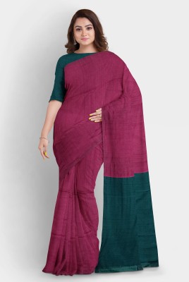 SABITA SAREE CENTER Color Block Handloom Pure Cotton Saree(Magenta, Green)