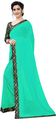 Queen worth Solid/Plain Bollywood Georgette Saree(Light Green)