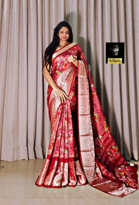 HAMOFY Printed, Woven, Digital Print, Floral Print, Graphic Print Kalamkari Viscose Rayon, Silk Blend Saree(Red)