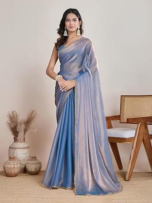 QUEDDY'S Solid/Plain Bollywood Silk Blend Saree(Light Blue)