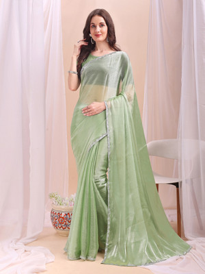 XOOM LADY Solid/Plain Bollywood Jimmy choo Saree(Green)