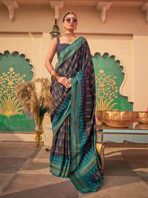 AKSHAR PATRON ENTERPRISE Printed Ikkat Silk Blend Saree(Red)