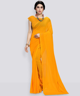 ANAND Solid/Plain Daily Wear Georgette Saree(Yellow)