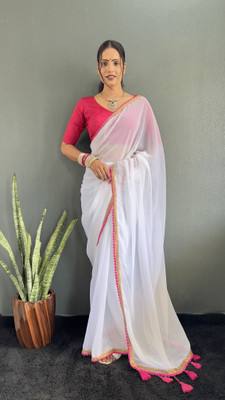 Divastri Solid/Plain Bollywood Silk Blend Saree(White)