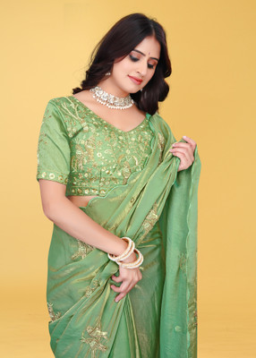 Mortile Designer Studio Embroidered Bollywood Georgette Saree(Light Green)