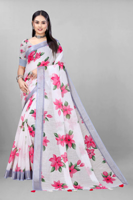 KALPNA CREATION Digital Print Bollywood Cotton Linen Saree(Multicolor)